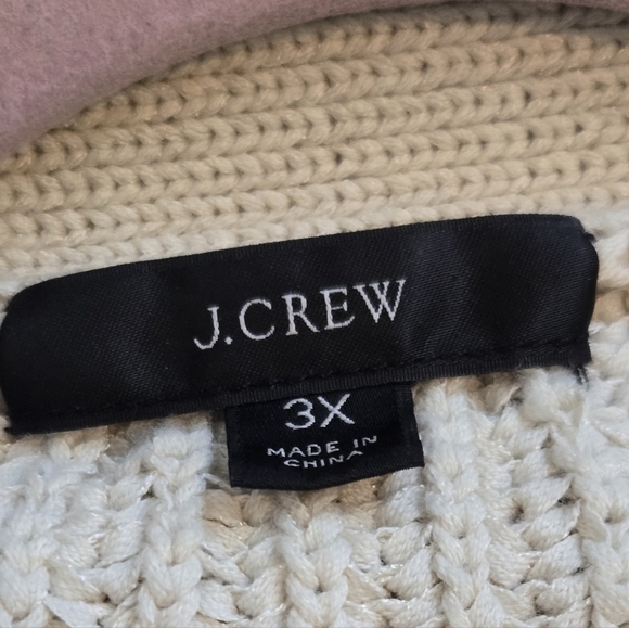J.Crew Cropped Patch-Pocket Beach Cardigan Sweater 3X Cream Chunky Knit#0010 - Picture 4 of 8